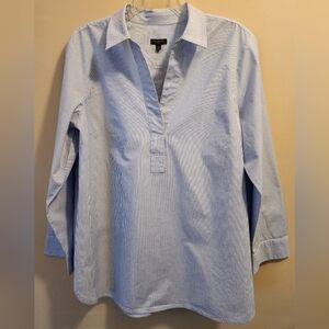 Talbots Blue & White Striped Popover Tunic 100% Cotton